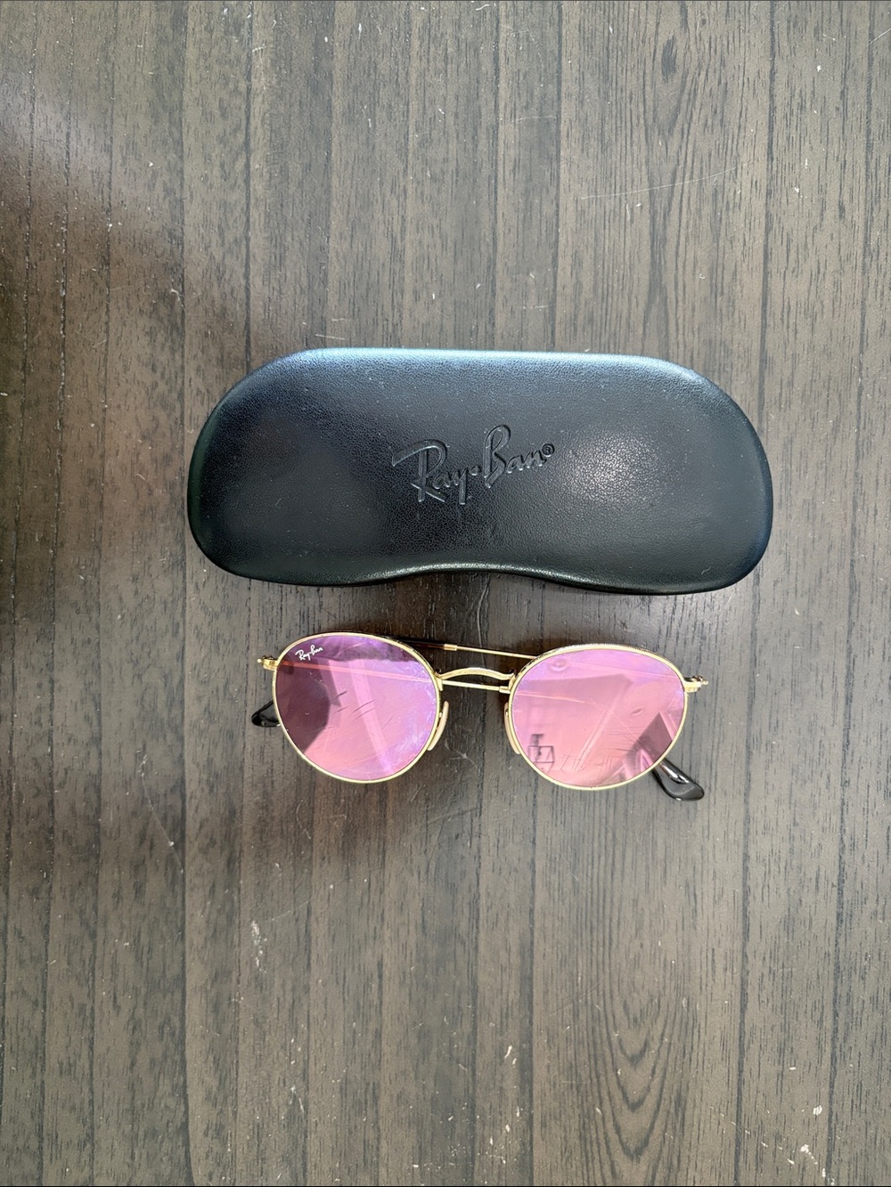 Ray-Ban Gold Frame Sunglasses with Pink Lenses